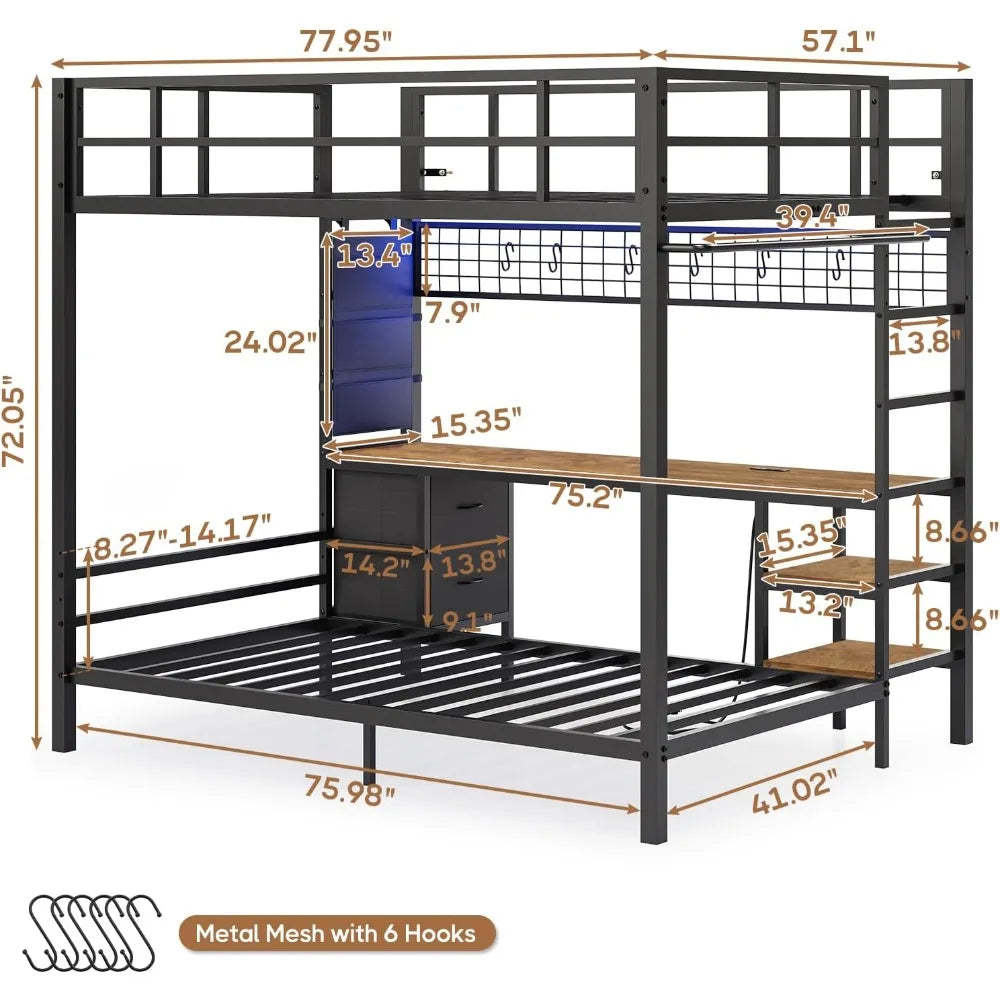 Metal Full Size Loft Bed with Twin Over Full