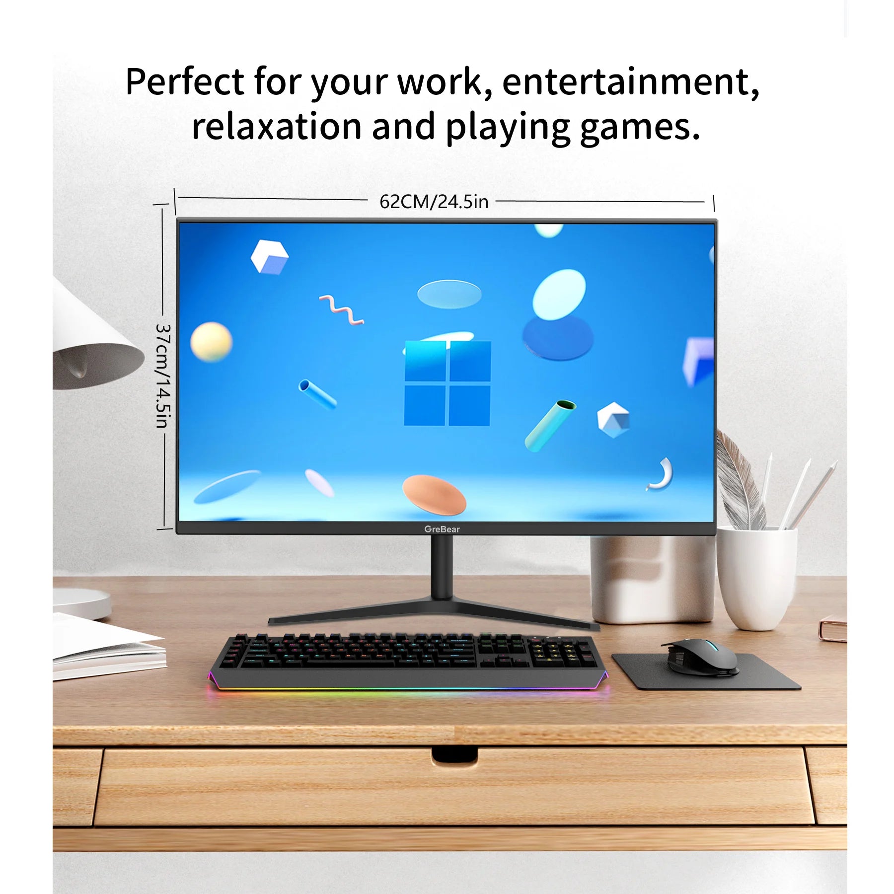 GreBear 27-inch IPS Panel PC Monitors FHD 1080p 75Hz LED Display Home Office Desktop Screen, HDMI, VGA, Flicker