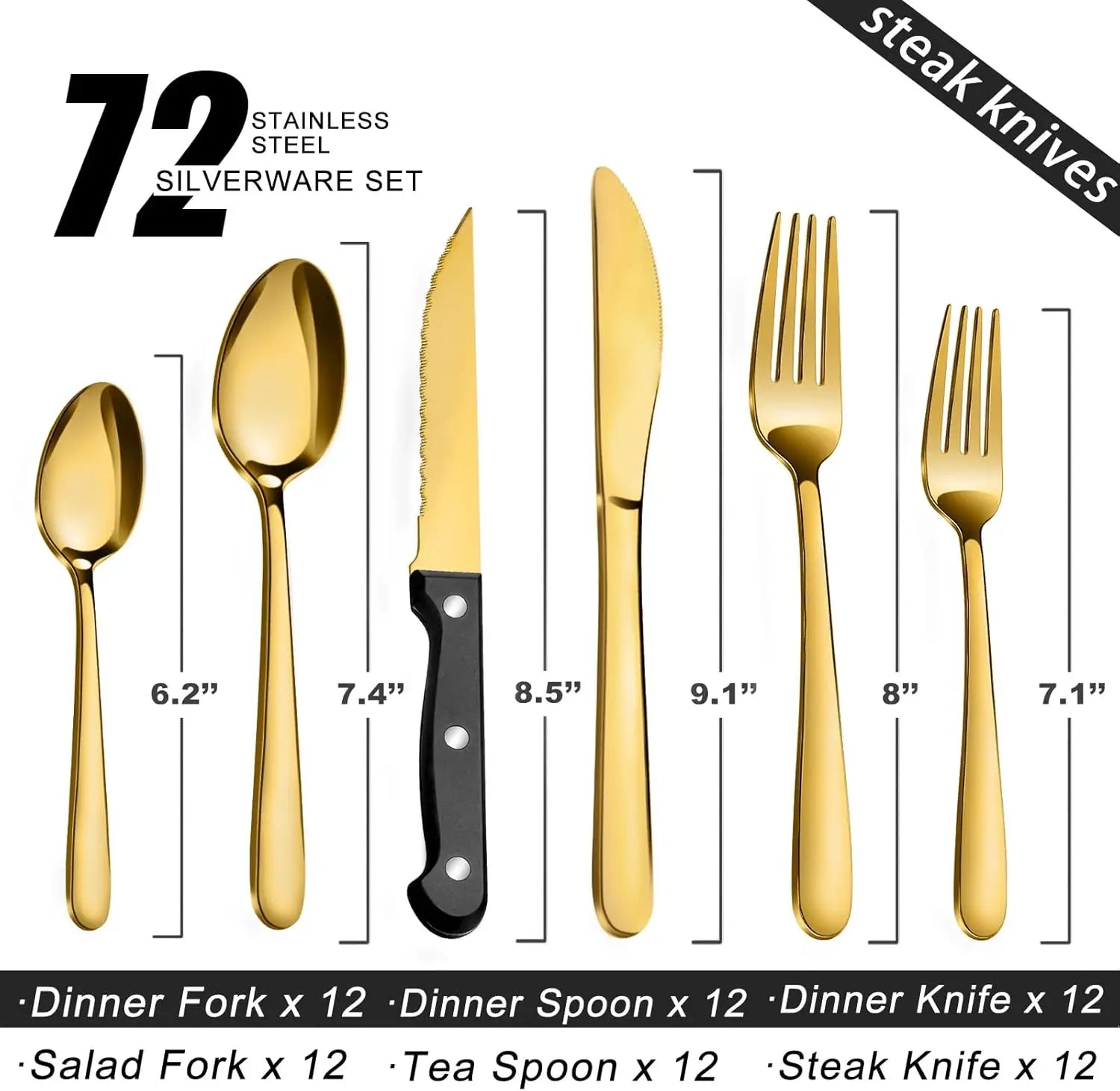 72-Pcs Gold Silverware Sets