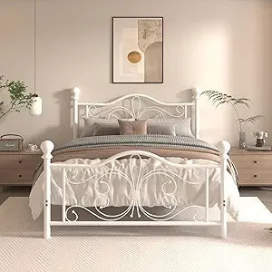 Metal Platform Bed Frame with Headboard and Footboard