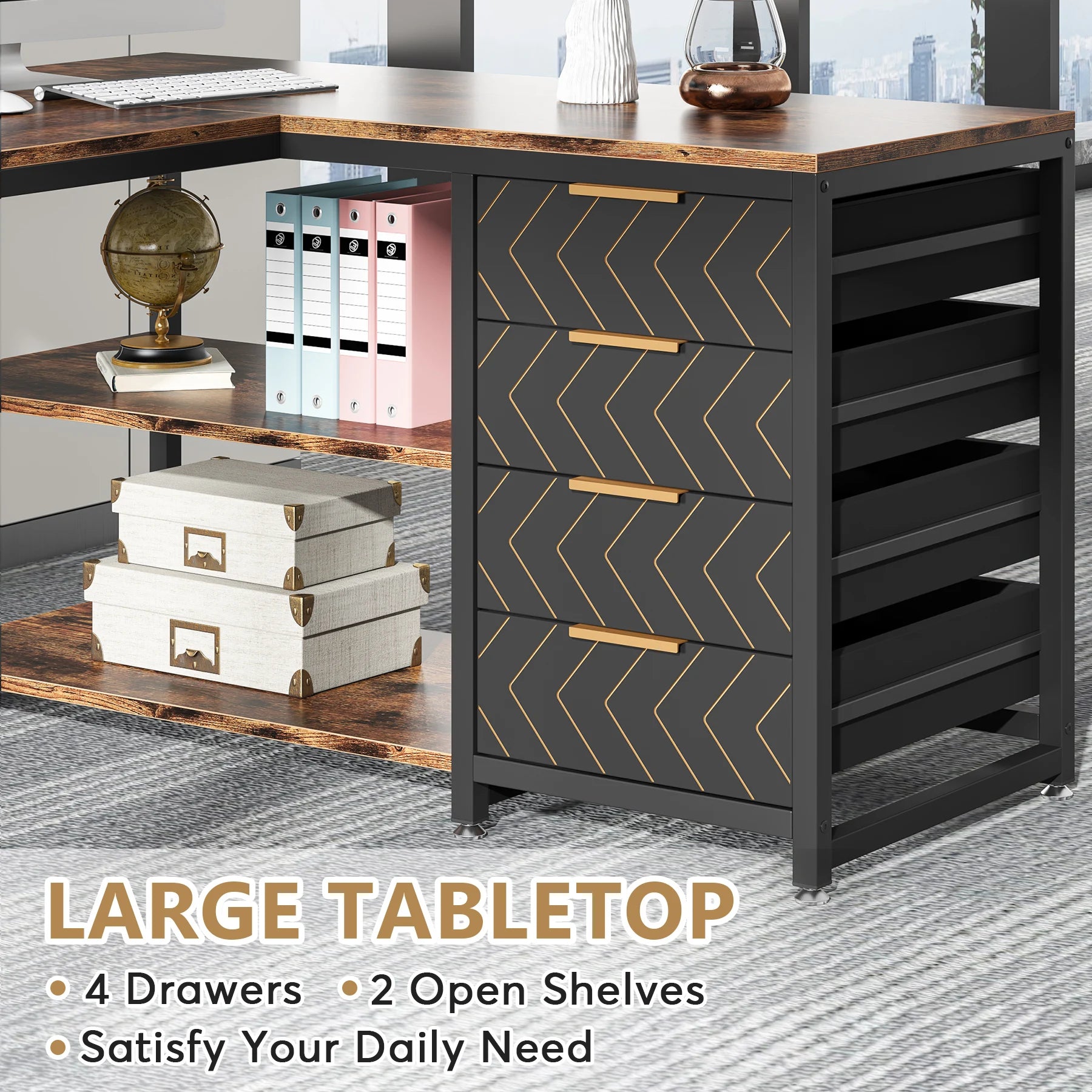 Tribesigns L Shaped Computer Desk with Storage Drawers