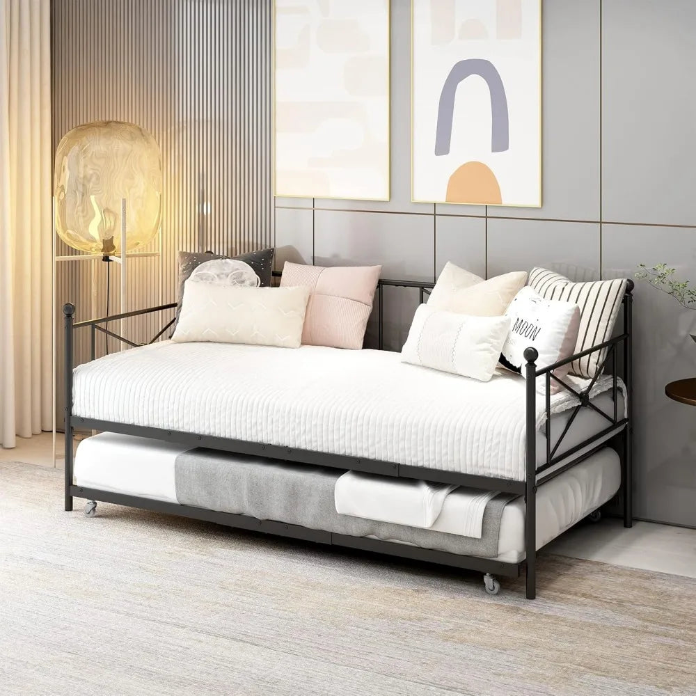 Premium Steel Slat Daybed Sofa Bed with Trundle