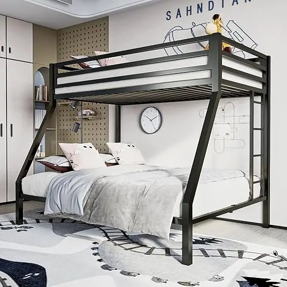 Twin Over Full Metal Loft Bunk Bed with Safety Rail and Ladder