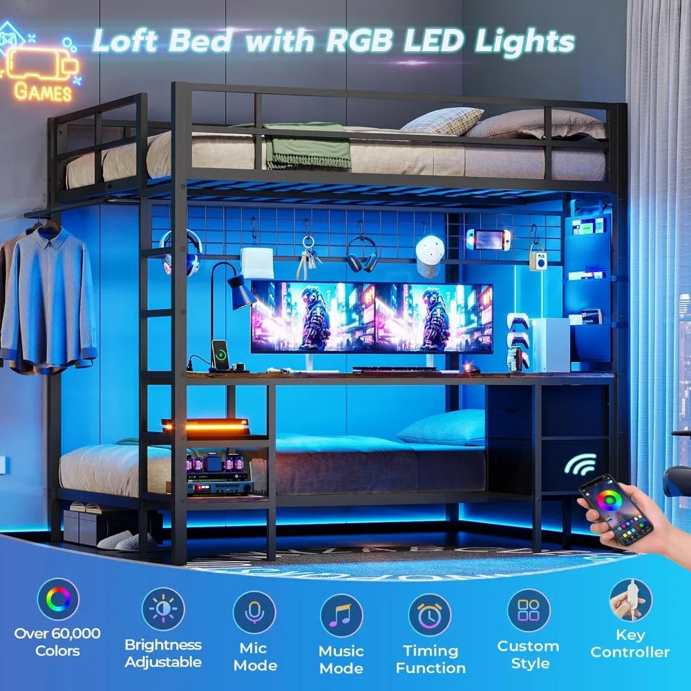 Metal Full Size Loft Bed with Twin Over Full