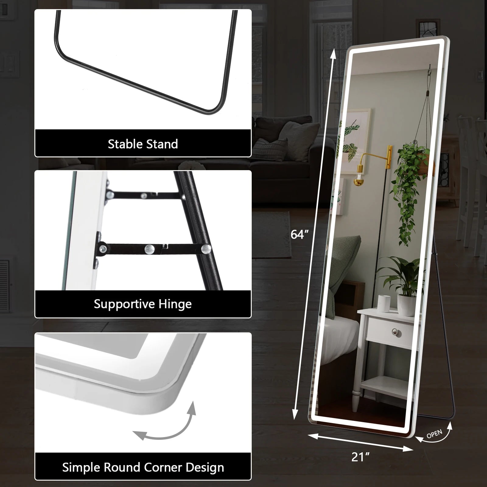 JHK Led 64"x21" Full Length Mirror