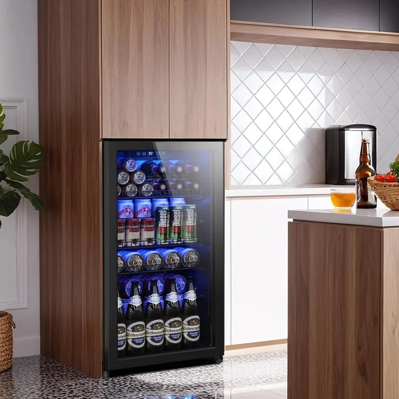 130 Can Mini Fridge With Glass Door