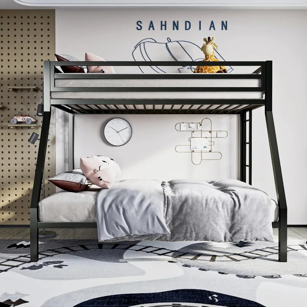 Twin Over Full Metal Loft Bunk Bed with Safety Rail and Ladder
