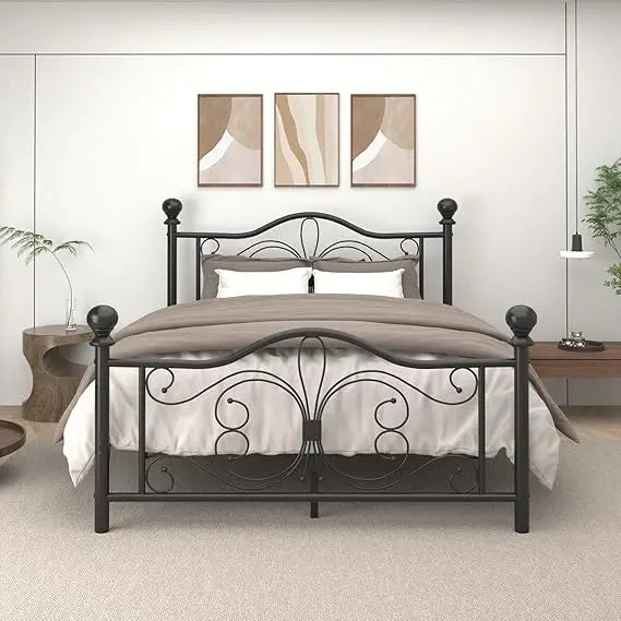 Metal Platform Bed Frame with Headboard and Footboard