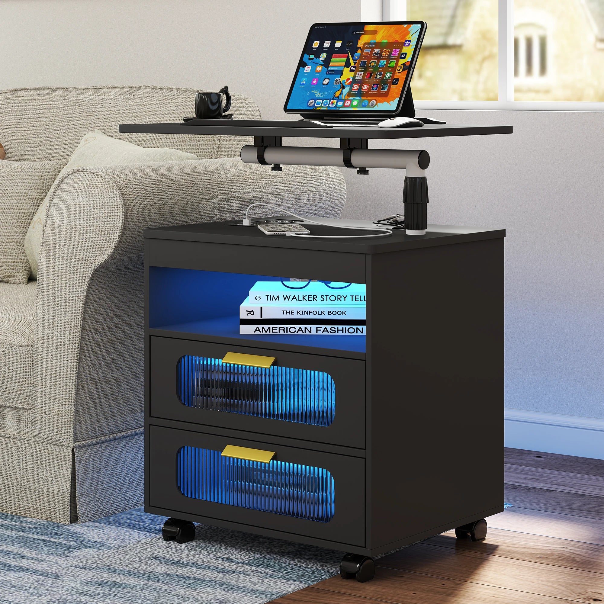JDPAG Nightstand with Wireless Charging Station