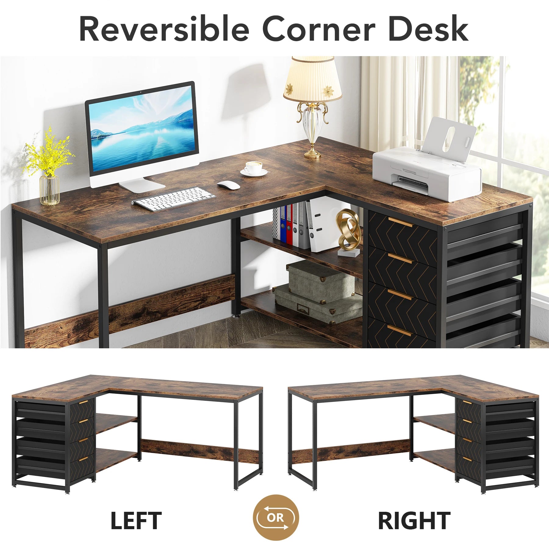 Tribesigns L Shaped Computer Desk with Storage Drawers