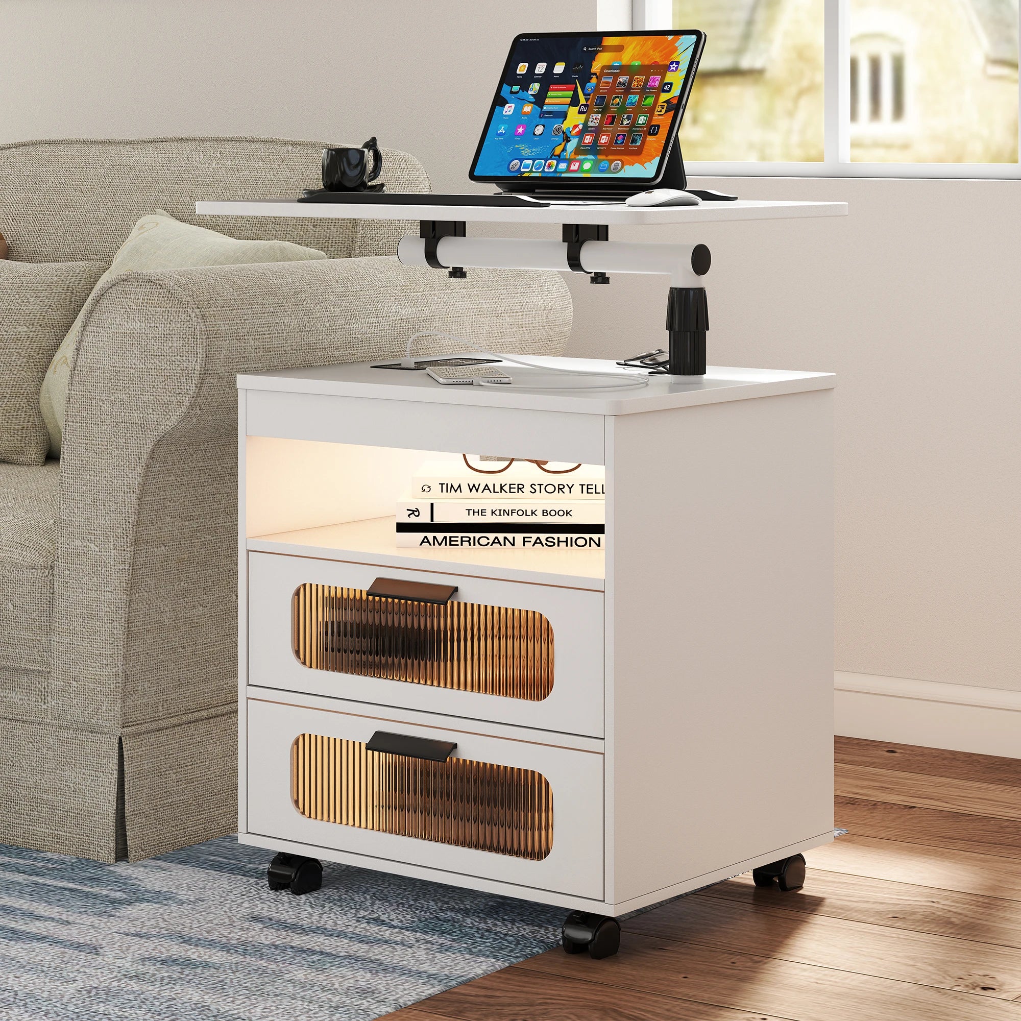 JDPAG Nightstand with Wireless Charging Station