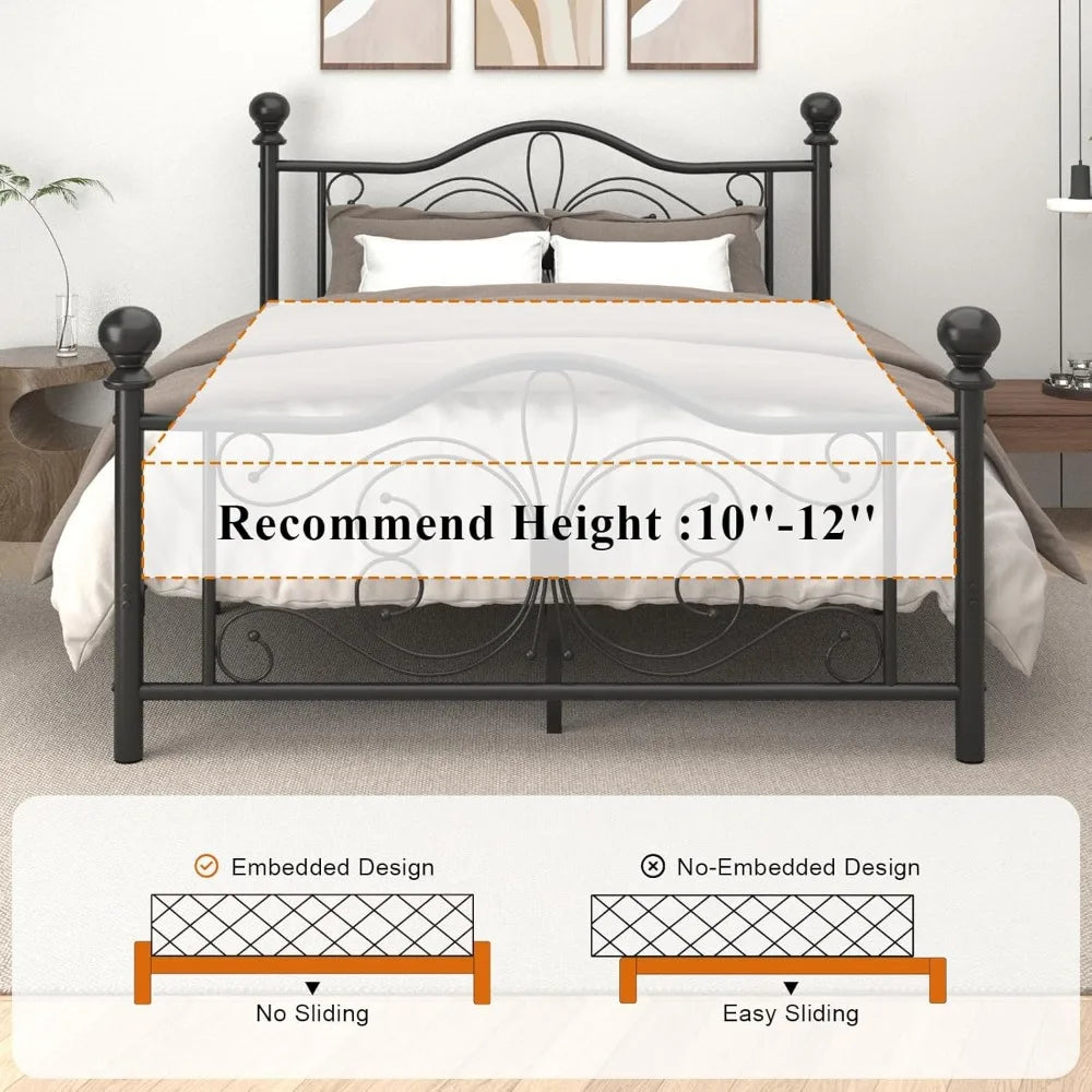 Metal Platform Bed Frame with Headboard and Footboard