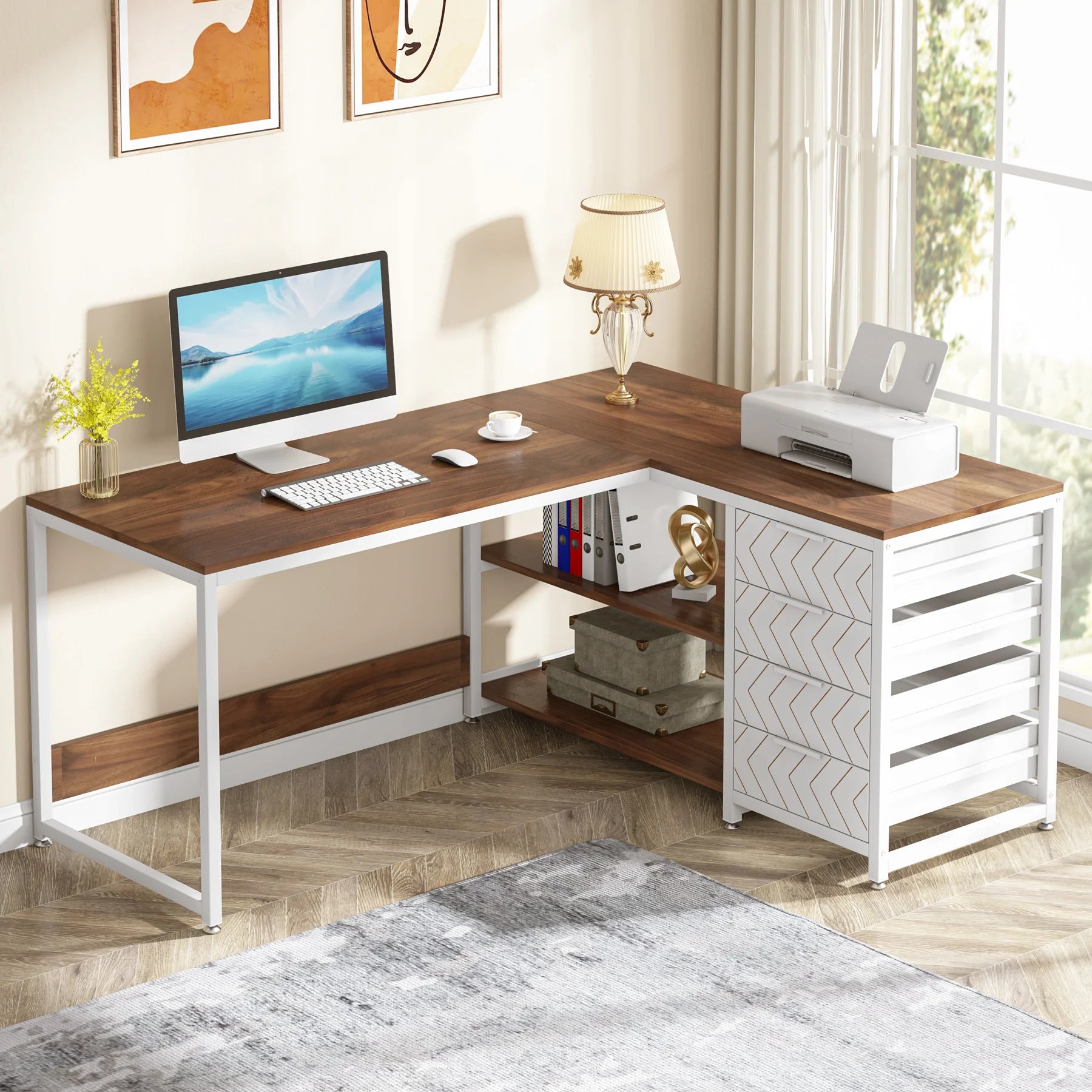 Tribesigns L Shaped Computer Desk with Storage Drawers