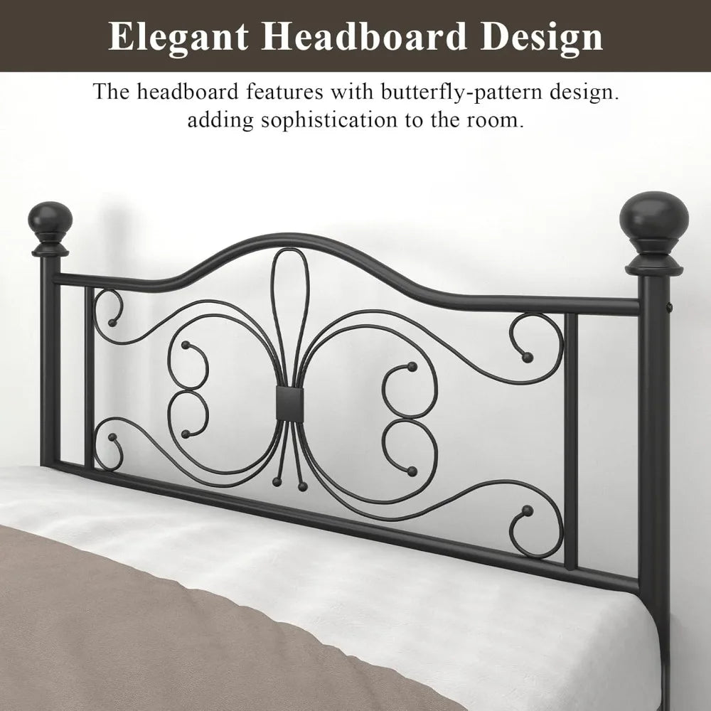 Metal Platform Bed Frame with Headboard and Footboard