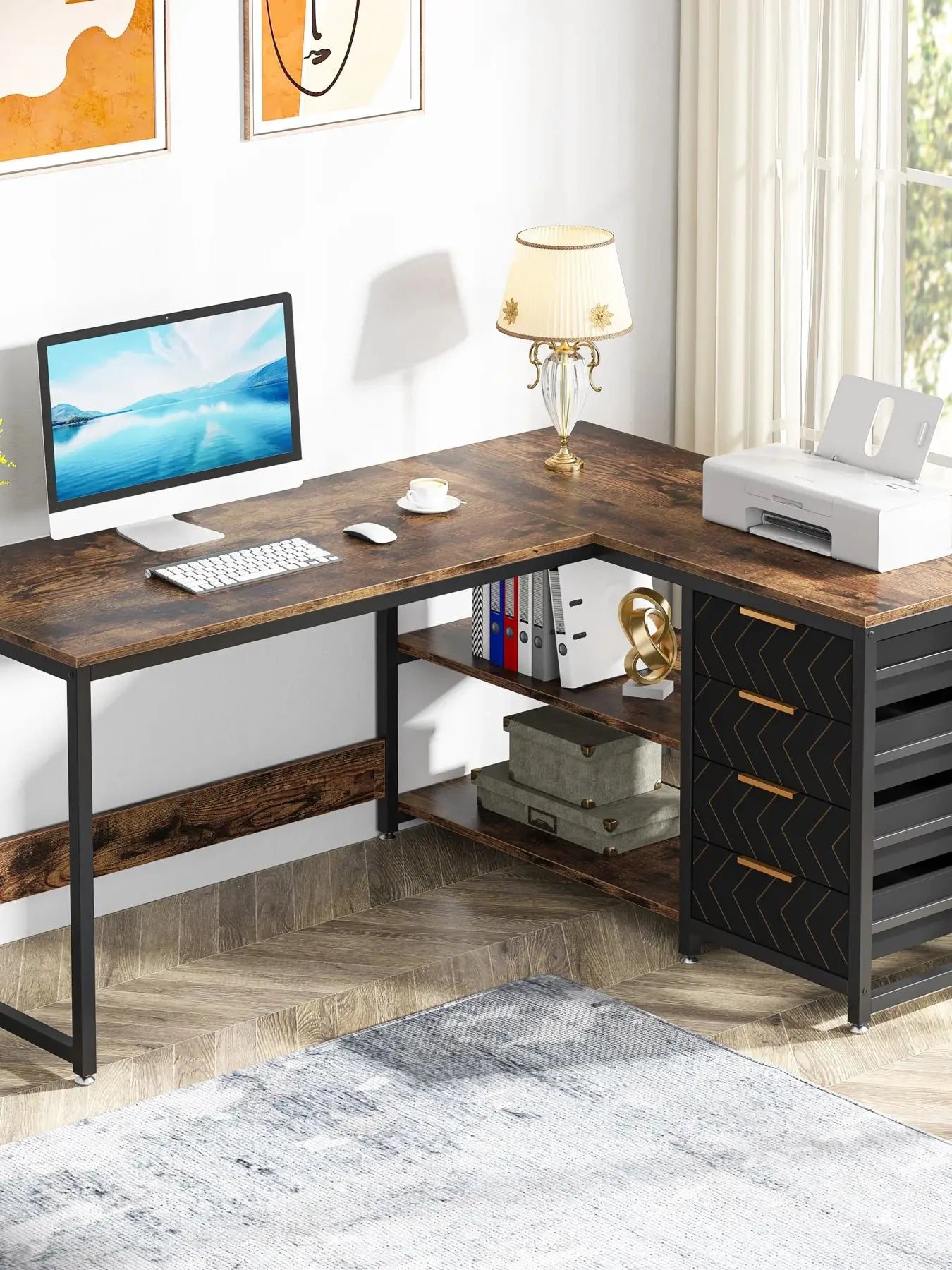 Tribesigns L Shaped Computer Desk with Storage Drawers