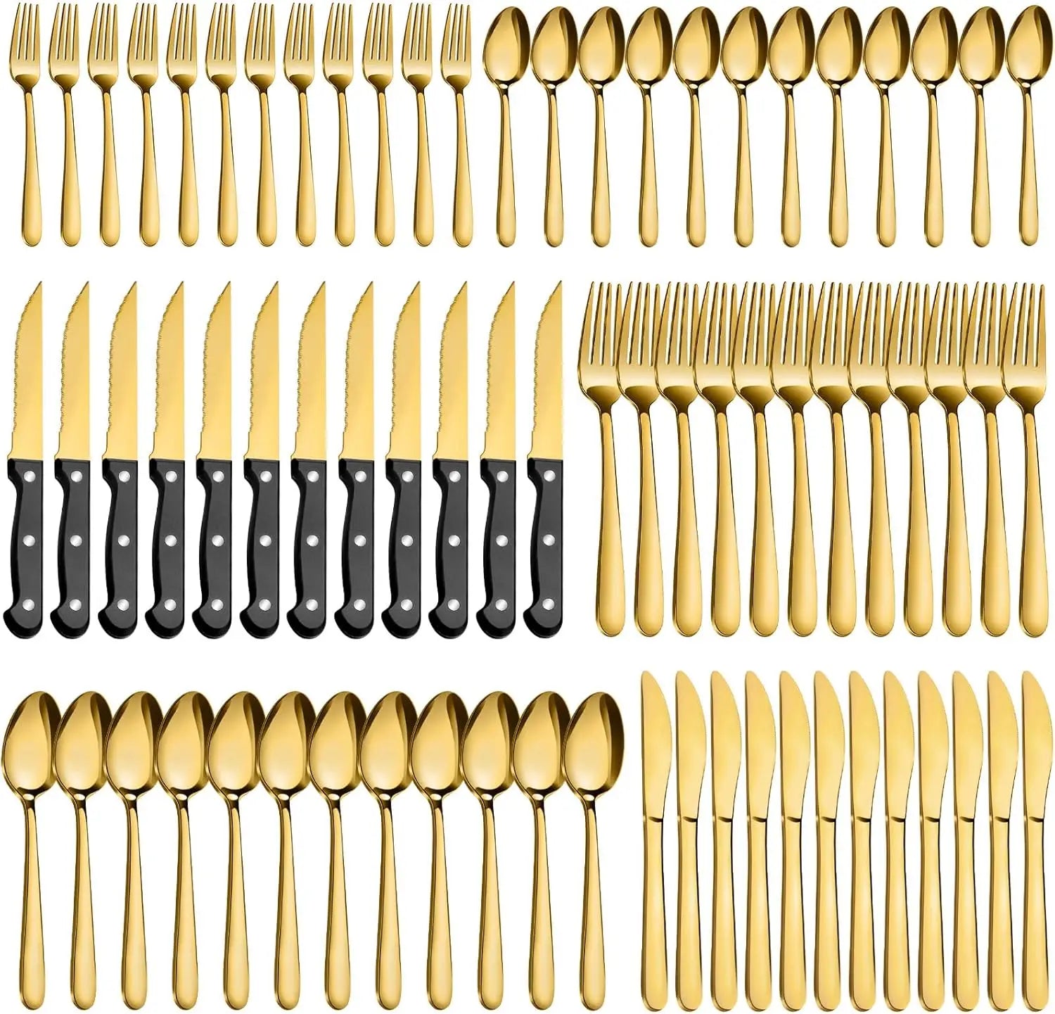 72-Pcs Gold Silverware Sets