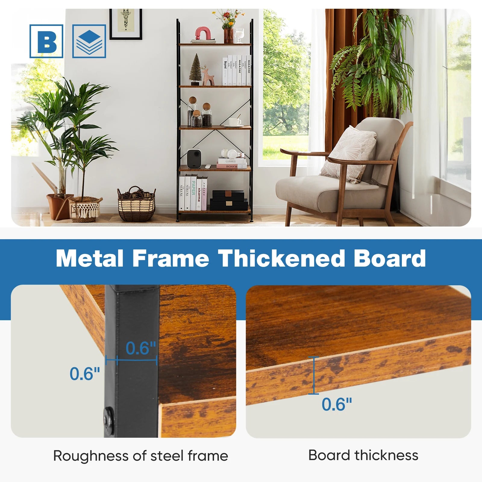 JHK 5 Tier Bookcase Bookshelf