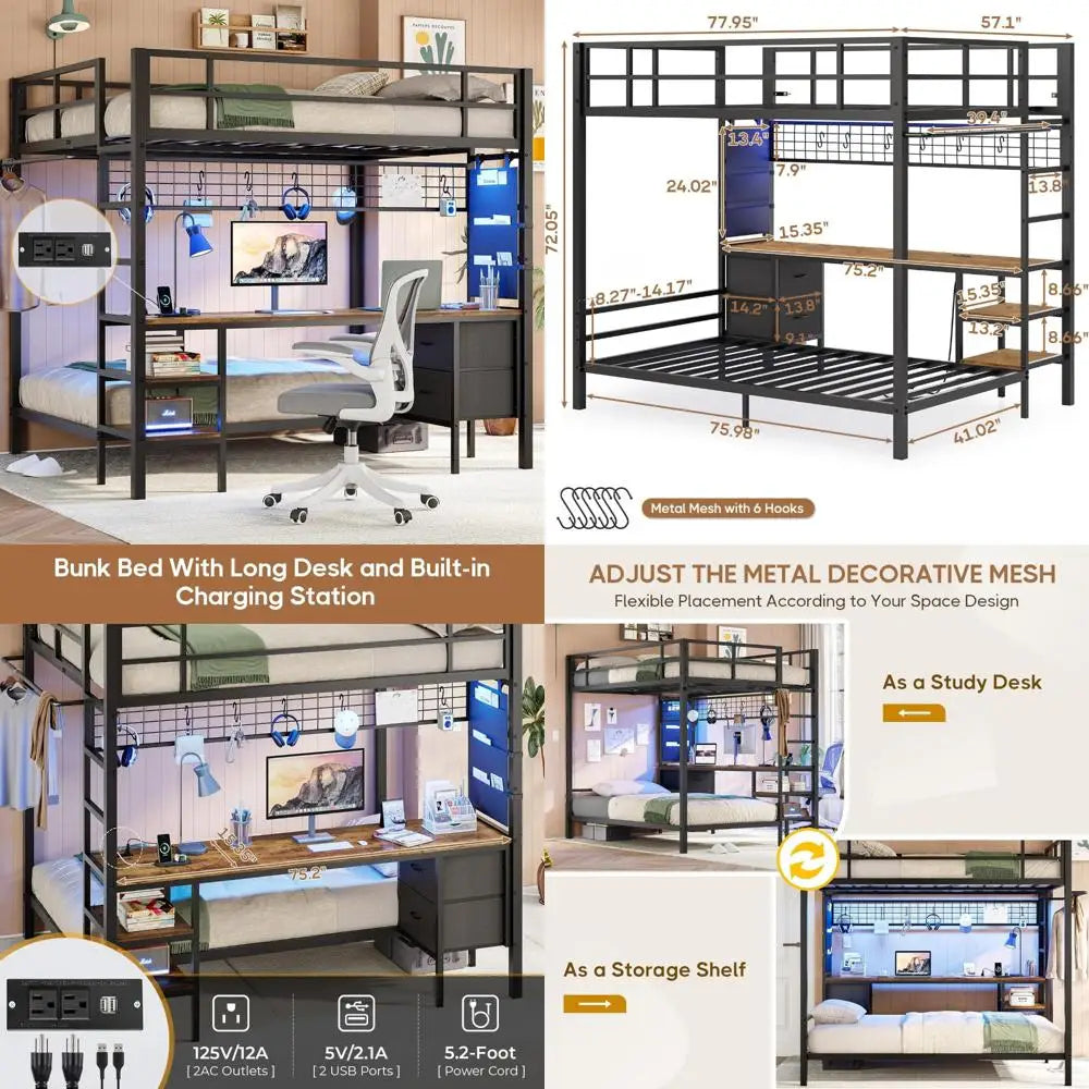 Metal Full Size Loft Bed with Twin Over Full