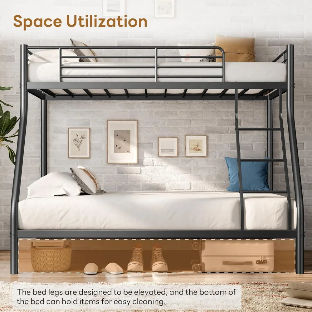 Twin Over Full Metal Bunk Beds with Ladder and Guardrail