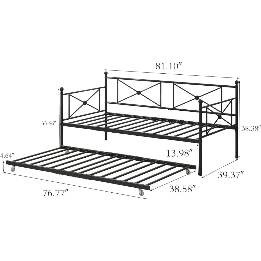 Premium Steel Slat Daybed Sofa Bed with Trundle