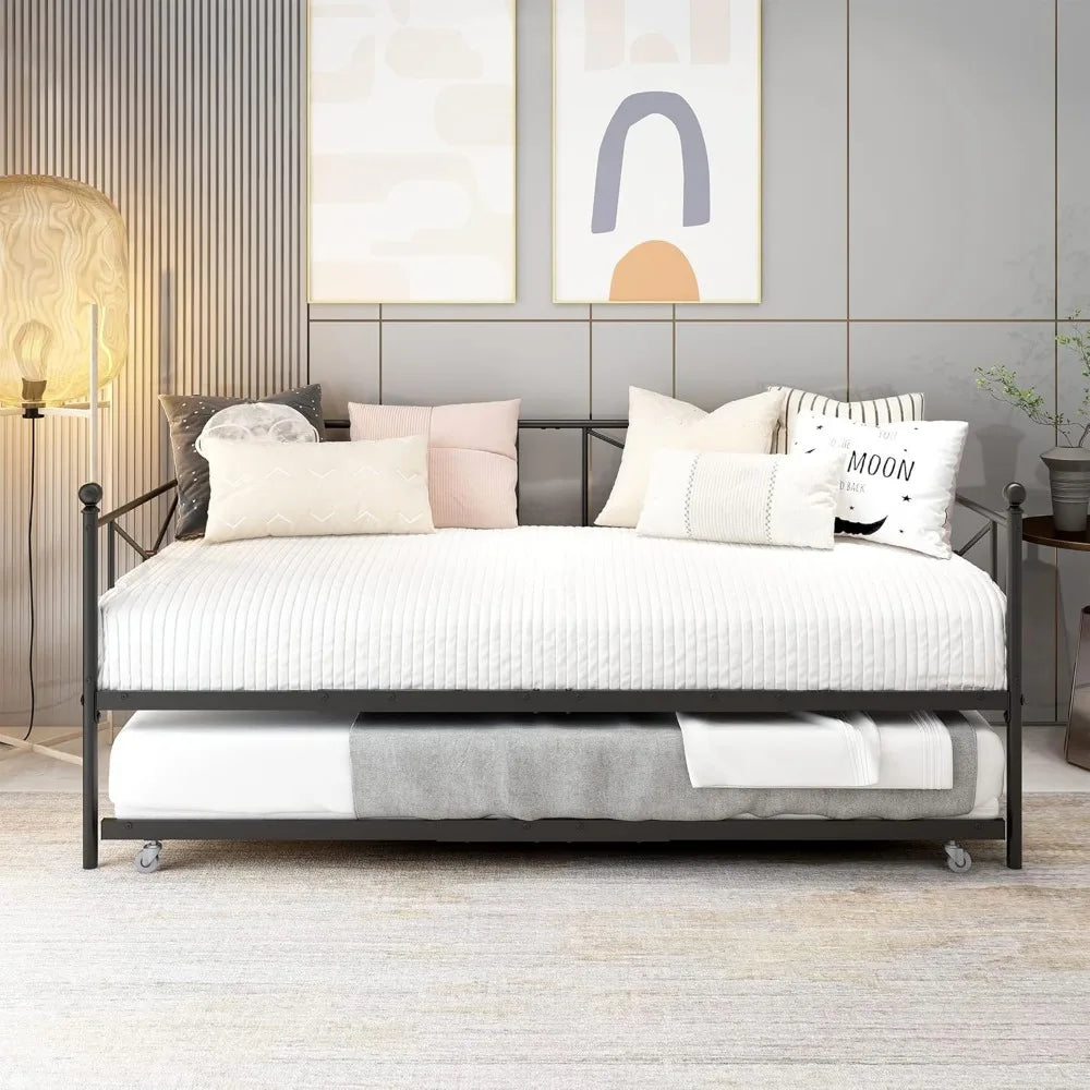 Premium Steel Slat Daybed Sofa Bed with Trundle