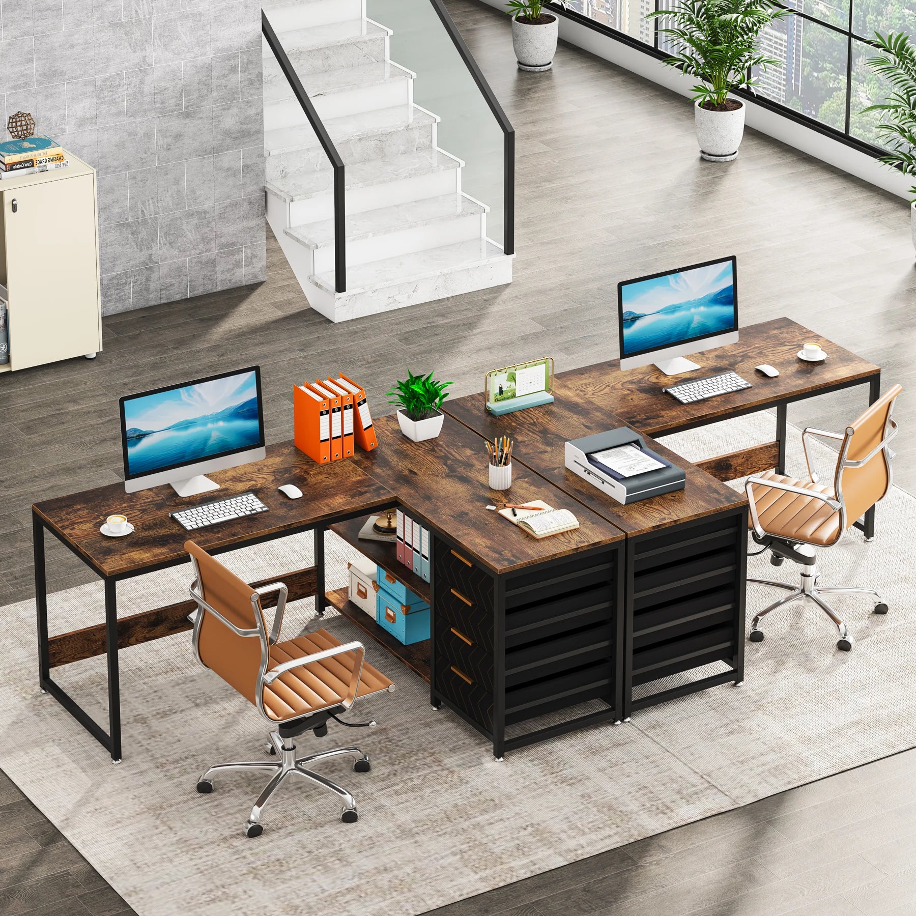 Tribesigns L Shaped Computer Desk with Storage Drawers