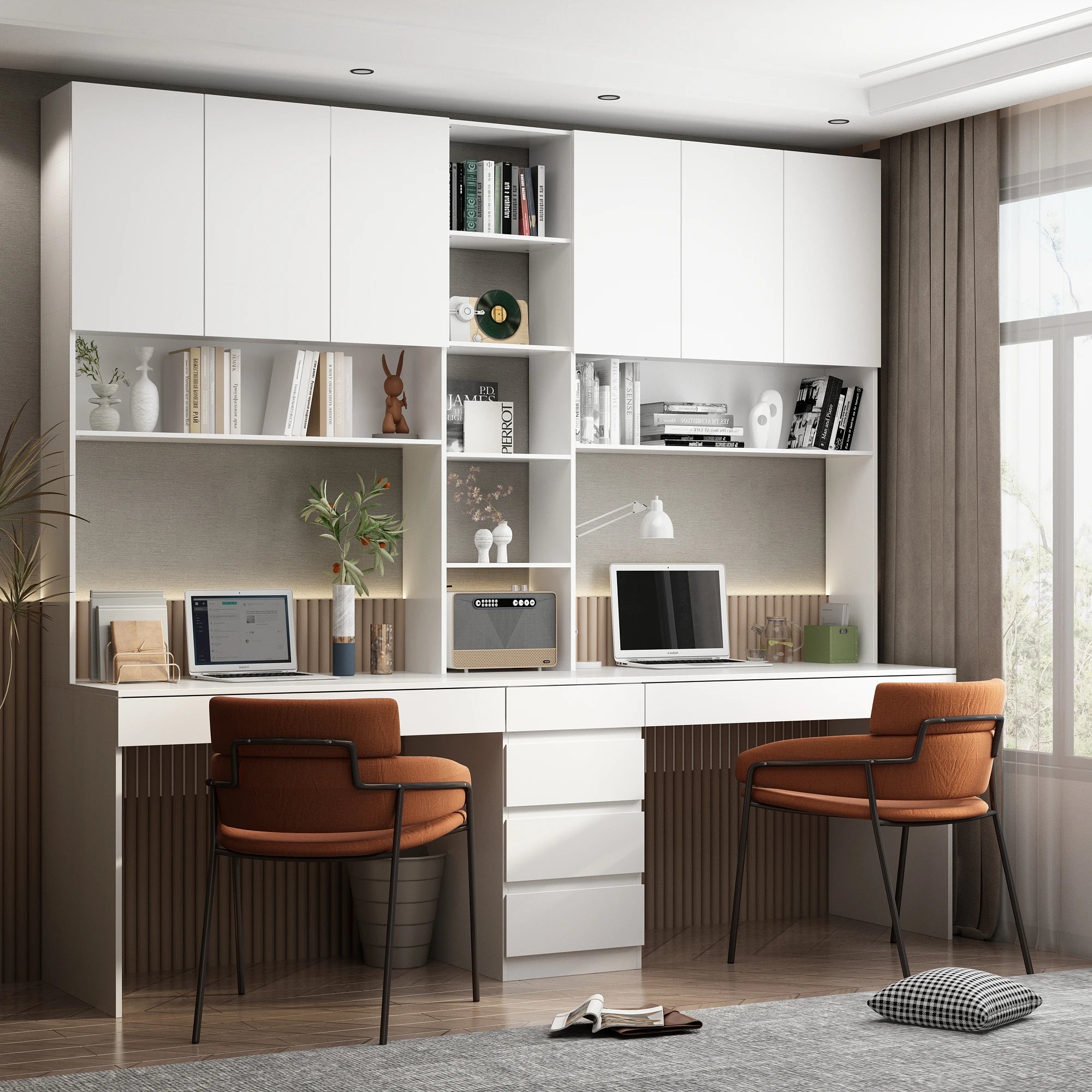 FUFU&GAGA Large Computer Desk with Bookshelves