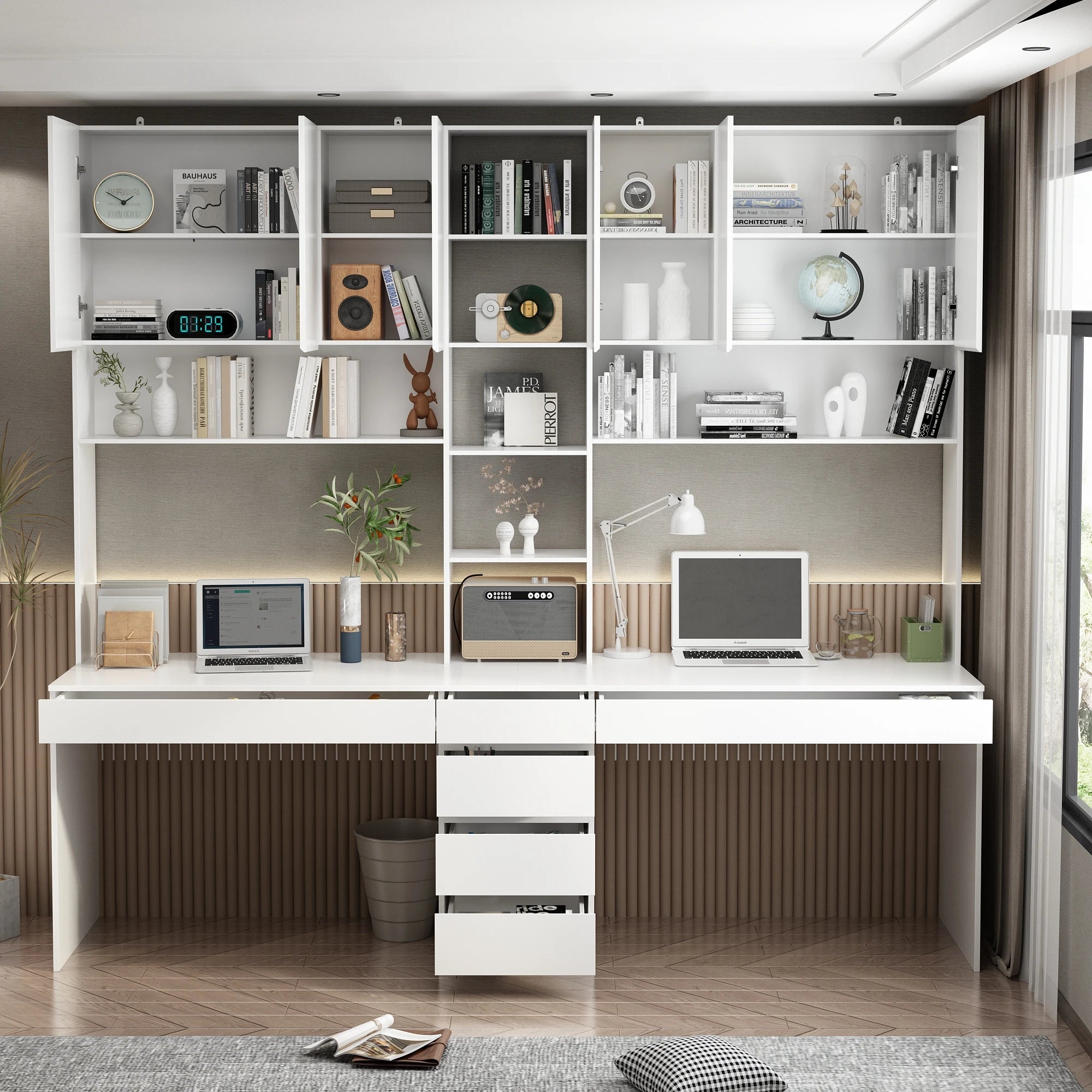 FUFU&GAGA Large Computer Desk with Bookshelves