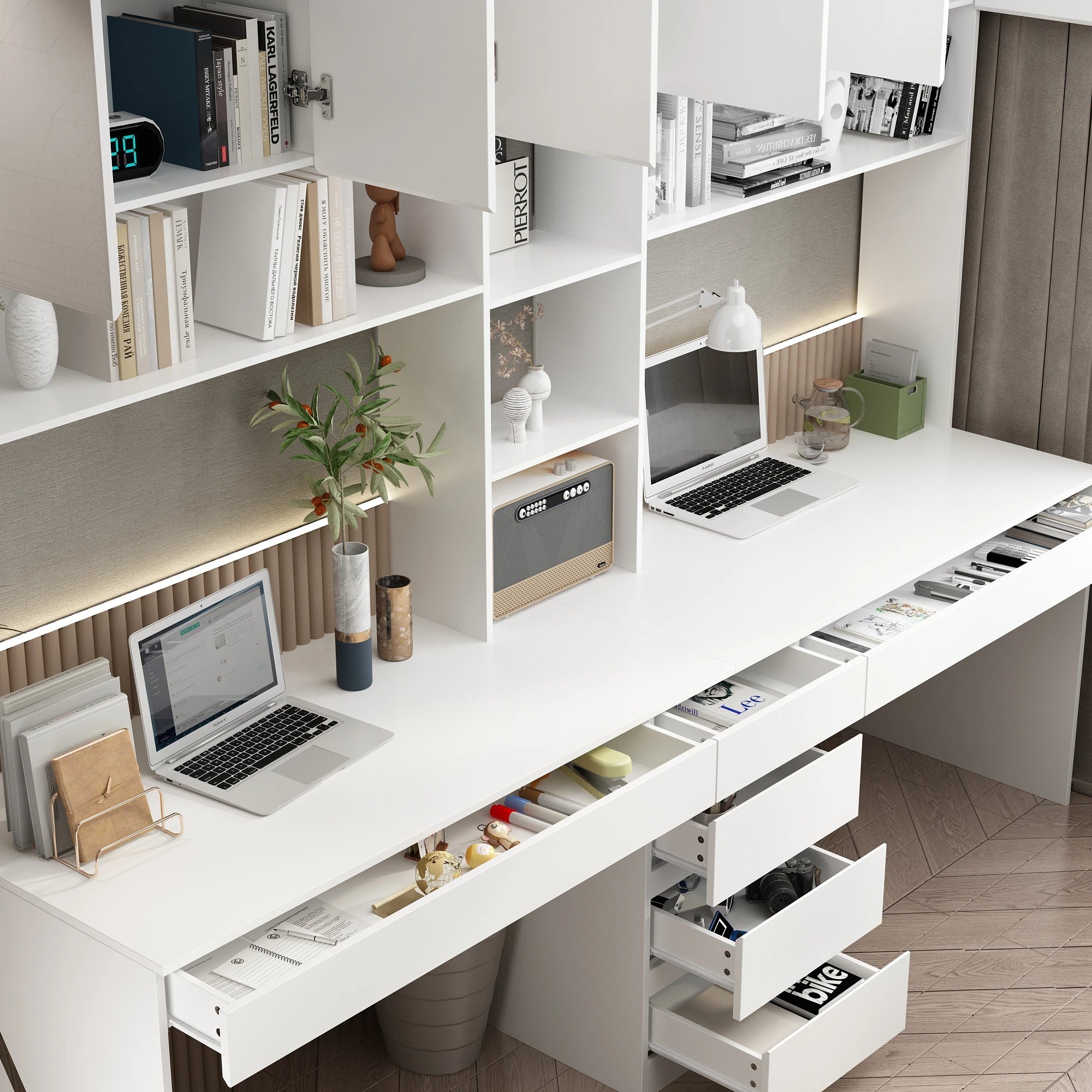 FUFU&GAGA Large Computer Desk with Bookshelves