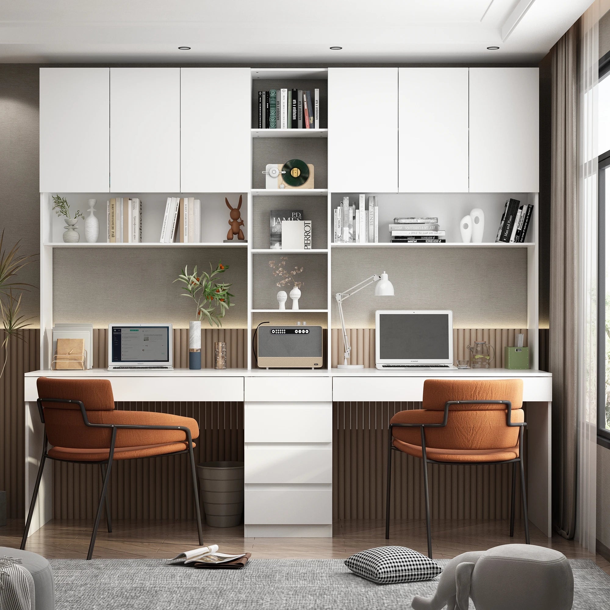 FUFU&GAGA Large Computer Desk with Bookshelves