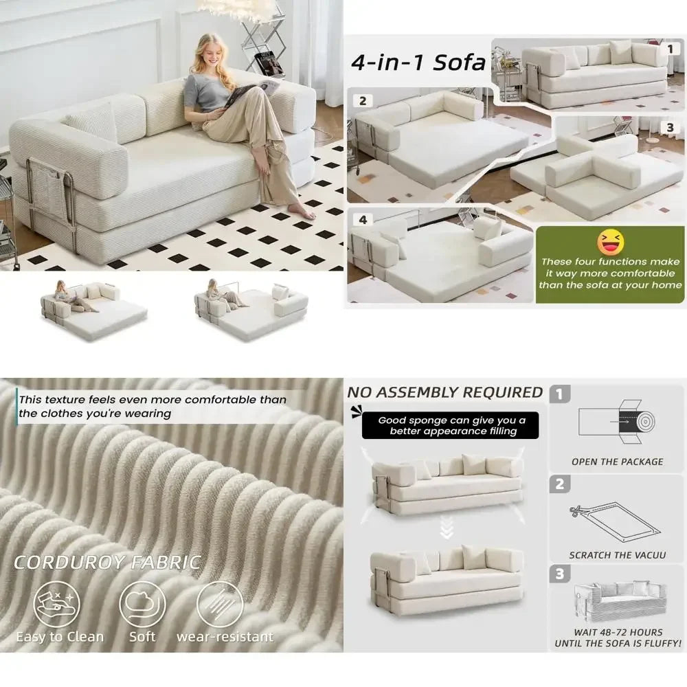 King Size Fold Out Corduroy Sofa Bed