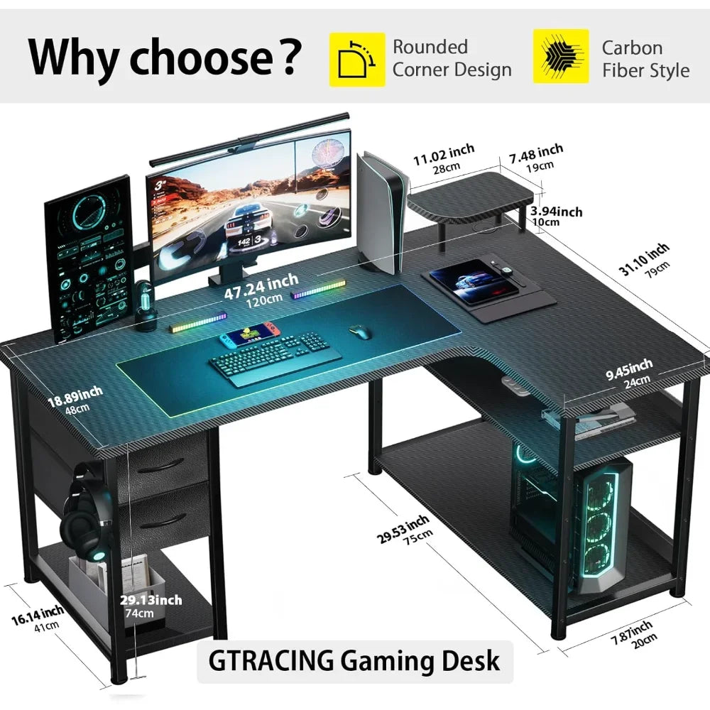 "Gaming Desk with Drawers,