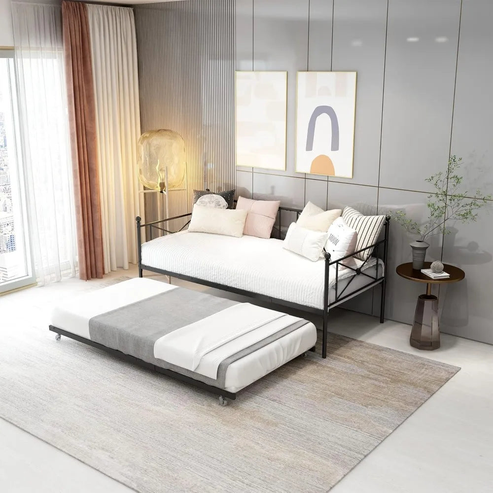 Premium Steel Slat Daybed Sofa Bed with Trundle