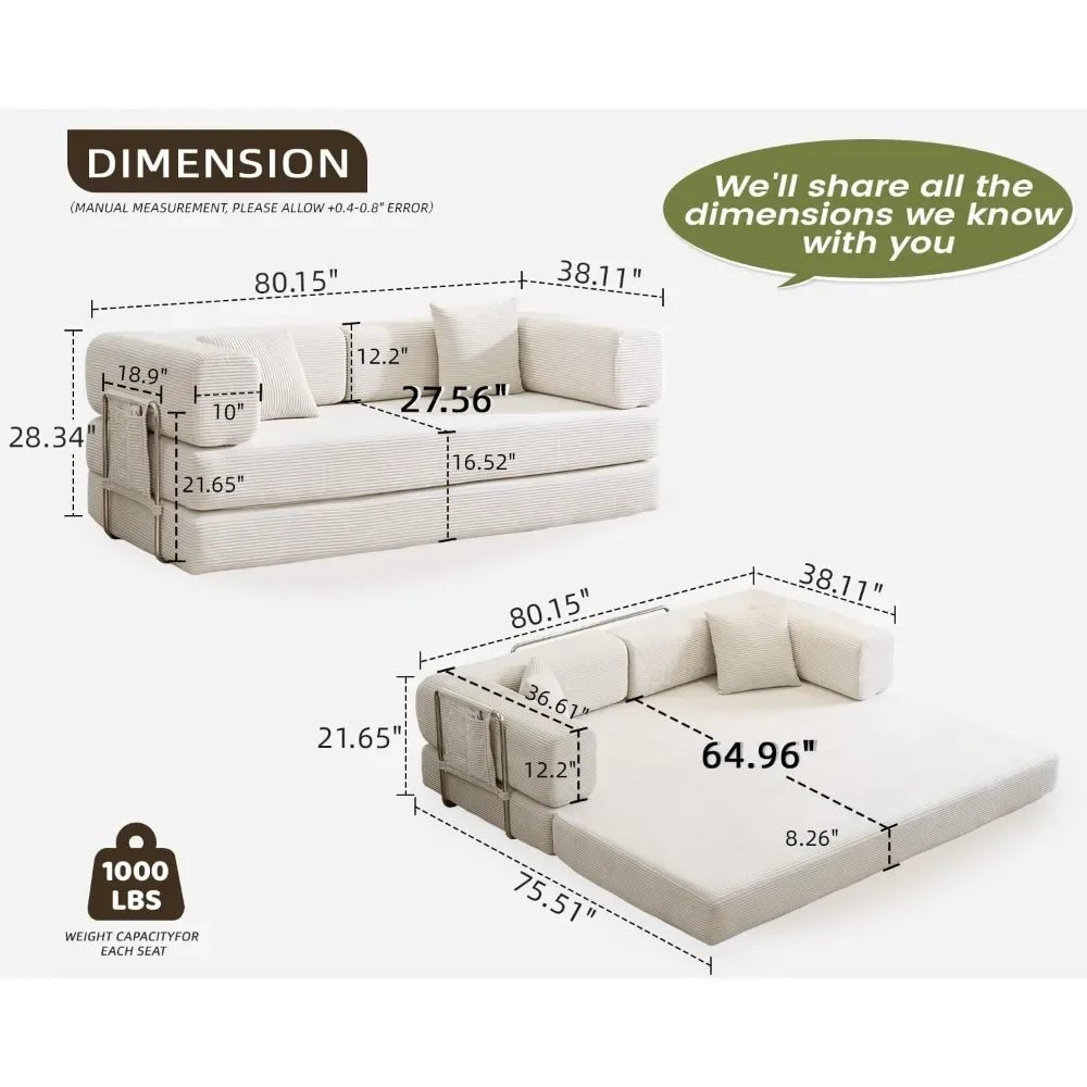 King Size Fold Out Corduroy Sofa Bed