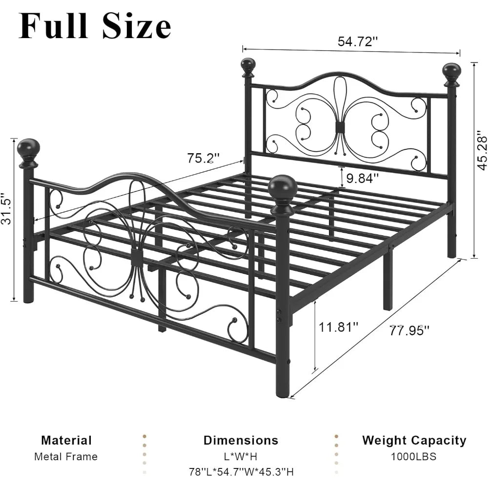 Metal Platform Bed Frame with Headboard and Footboard