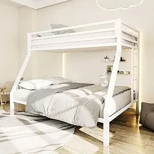 Twin Over Full Metal Loft Bunk Bed with Safety Rail and Ladder