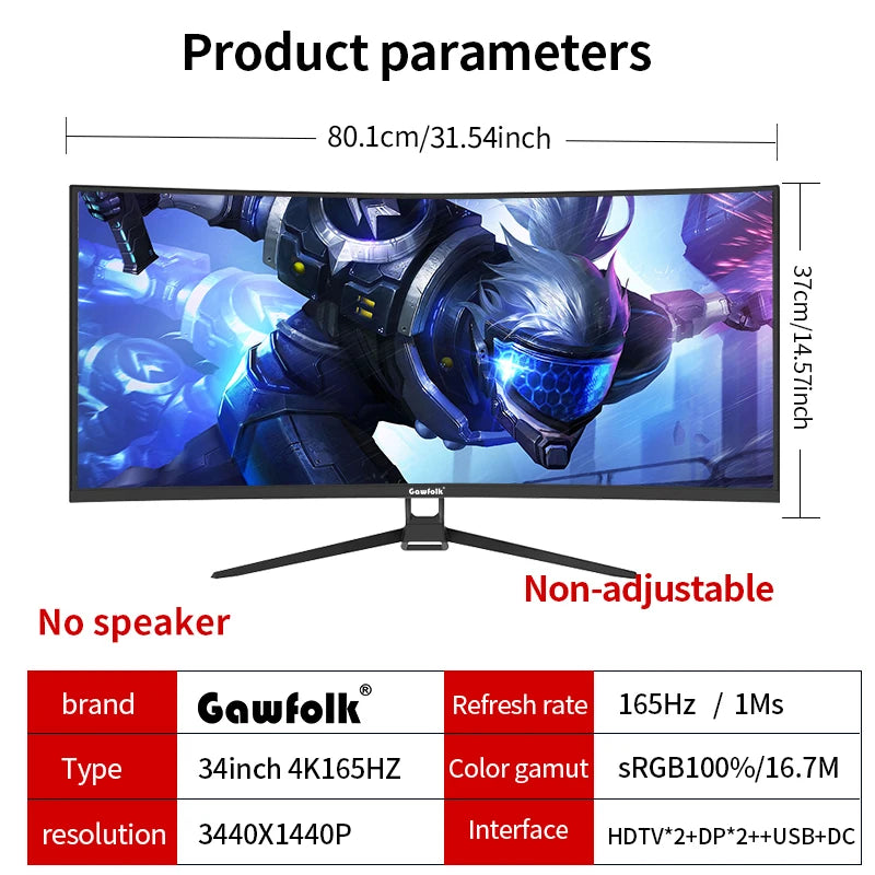 Gawfolk Monitor 34'' 144Hz Bandfish Screen Curved