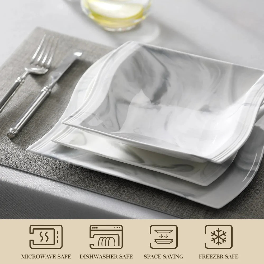 MALACASA FLORA Marble Porcelain Dinnerware