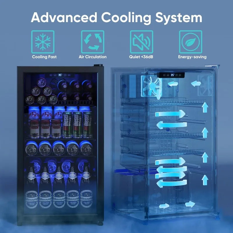 130 Can Mini Fridge With Glass Door