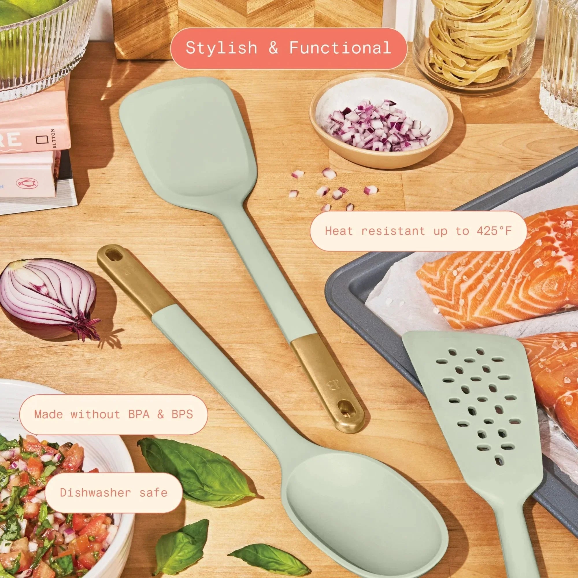 Beautiful 3-Piece Silicone Kitchen Utensil Tool Set