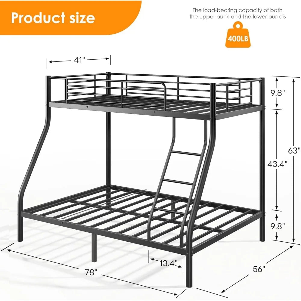 Twin Over Full Metal Bunk Beds with Ladder and Guardrail