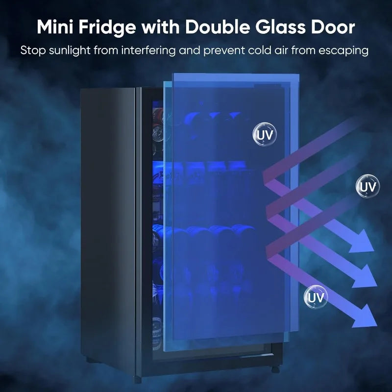 130 Can Mini Fridge With Glass Door
