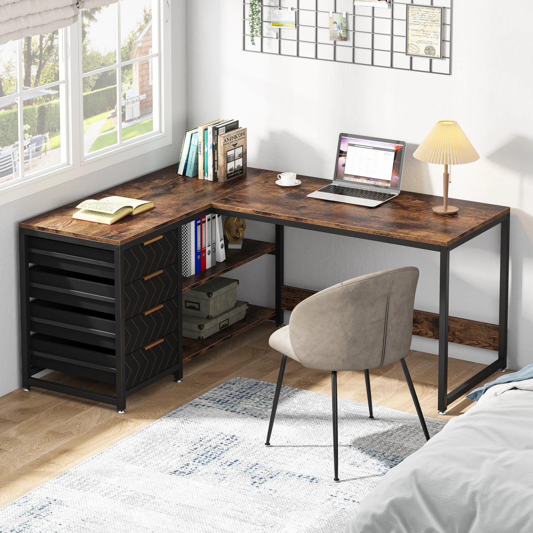 Tribesigns L Shaped Computer Desk with Storage Drawers
