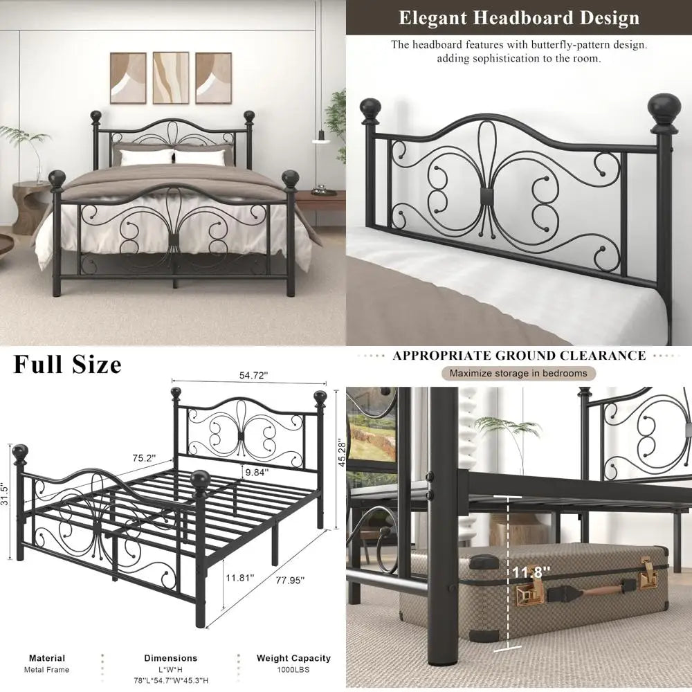 Metal Platform Bed Frame with Headboard and Footboard