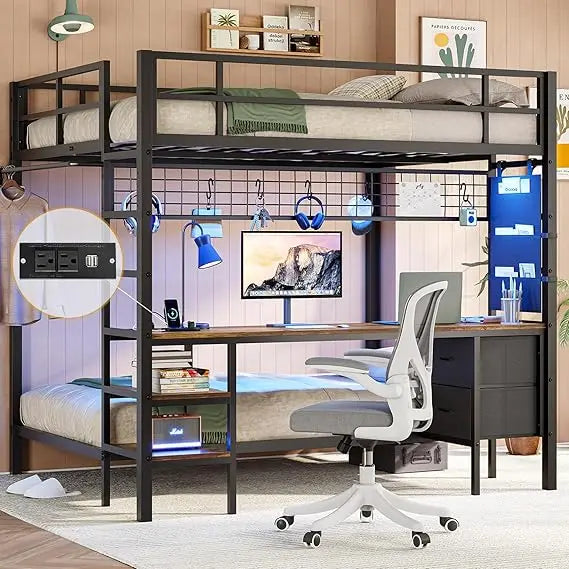 Metal Full Size Loft Bed with Twin Over Full
