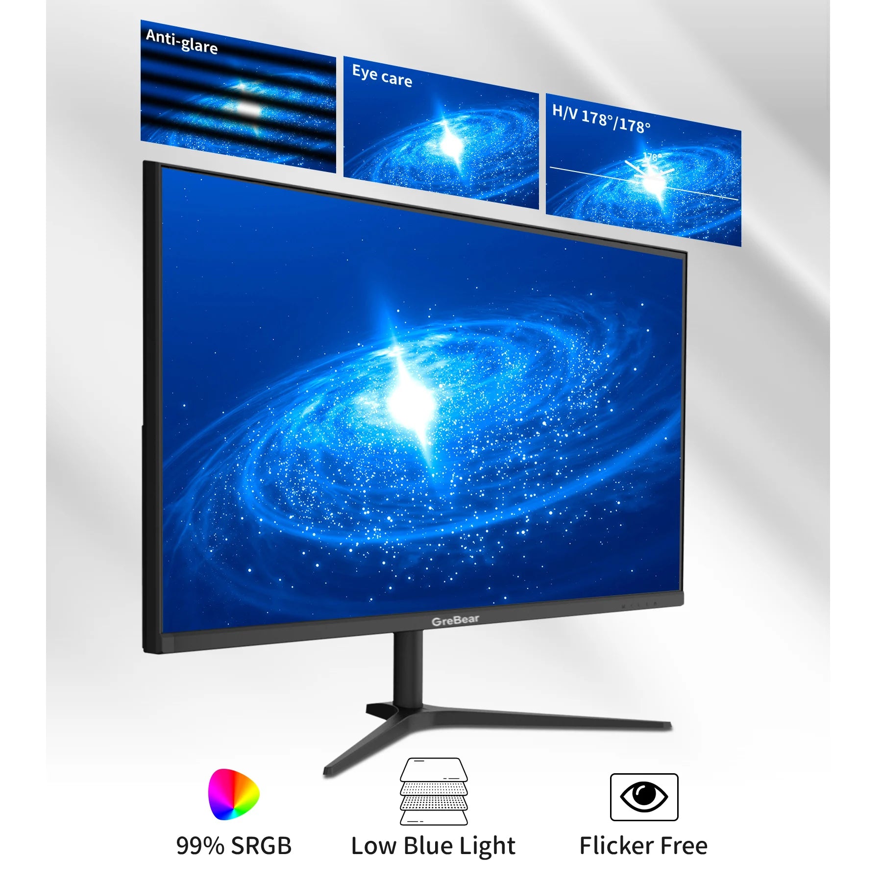 GreBear 27-inch IPS Panel PC Monitors FHD 1080p 75Hz LED Display Home Office Desktop Screen, HDMI, VGA, Flicker