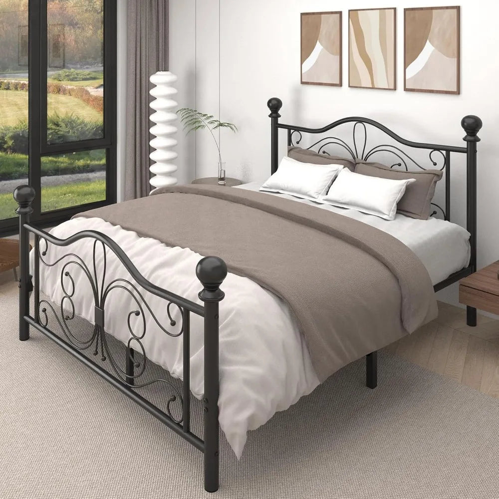 Metal Platform Bed Frame with Headboard and Footboard