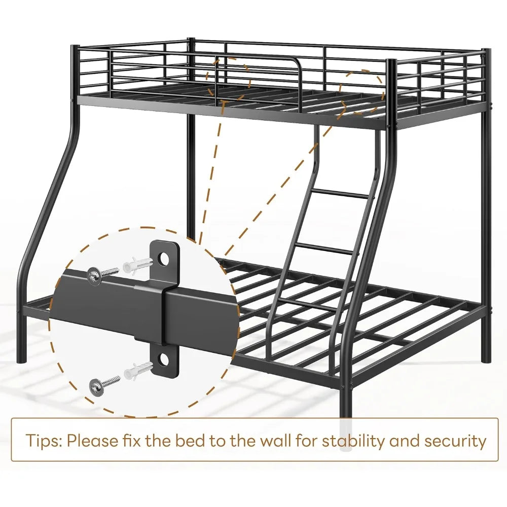 Twin Over Full Metal Bunk Beds with Ladder and Guardrail