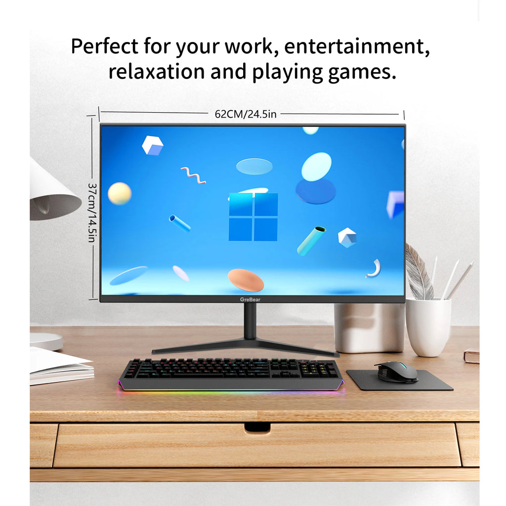 GreBear 27-inch IPS Panel PC Monitors FHD 1080p 75Hz LED Display Home Office Desktop Screen, HDMI, VGA, Flicker