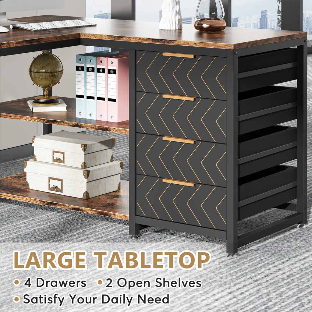 Tribesigns L Shaped Computer Desk with Storage Drawers